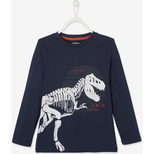 Jongens t-shirt met dino T-rex skelet marineblauw