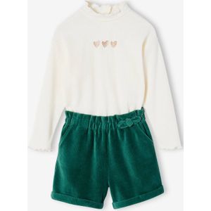 Meisjesset met shirt + fluwelen short groen