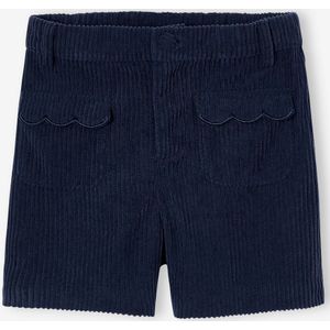 Fluwelen meisjesshort met zakken met festons marineblauw