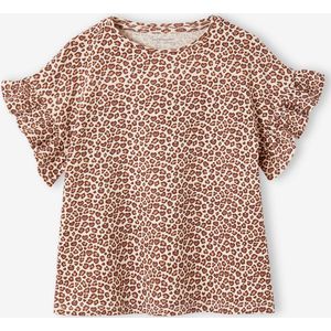 Geribd meisjes-T-shirt met bloemenprint beige