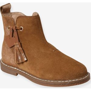 Leren boots met pompon kleutercollectie meisjes kameel