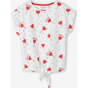 Gestreept T-shirt voor meisjes met sierstrik wit / rood