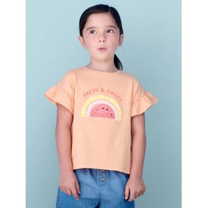Meisjesshirt met motief met lovertjes mandarijn