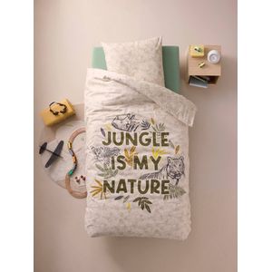 Set dekbedovertrek + kussensloop voor kinderen met gerecycled katoen GREEN JUNGLE groen, bedrukt
