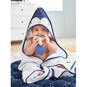 Badcape + washand Pingu�n wit/blauw