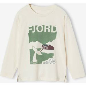 T-shirt voor jongens met Fjord-motief met lange mouwen ecru