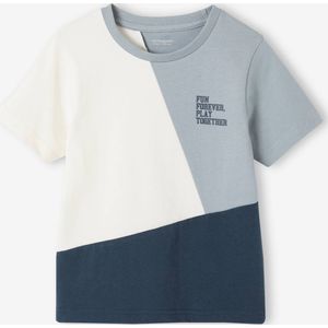 Jongens-T-shirt colorblock en korte mouwen blauwgroen