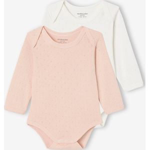 Set van 2 pointelle gebreide babyrompertjes met lange mouwen lichtroze