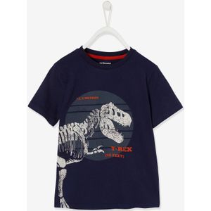 Jongensshirt met grote dinosaurusprint donkerblauwe indigo