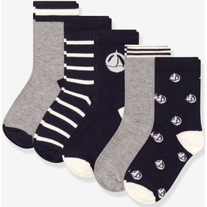 Set van 5 paar sokken voor jongens PETIT BATEAU marineblauw