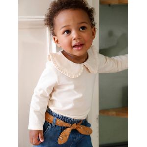 Baby T-shirt met lange mouwen en claudinekraag lichtbeige