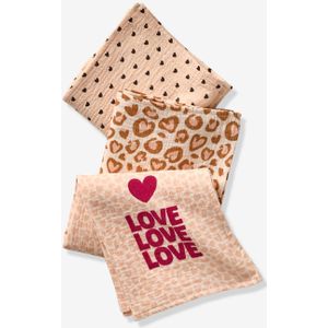 Set van 3 luiers van katoengaas LOVELY LEO roze, bedrukt