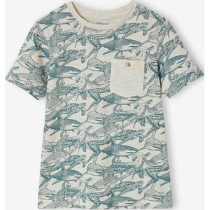 Jongensshirt met korte mouwen en grafisch ontwerp gem�leerd wit