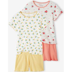 Set van 2 pyjashorts met fruit voor meisjes van ribtricot ecru
