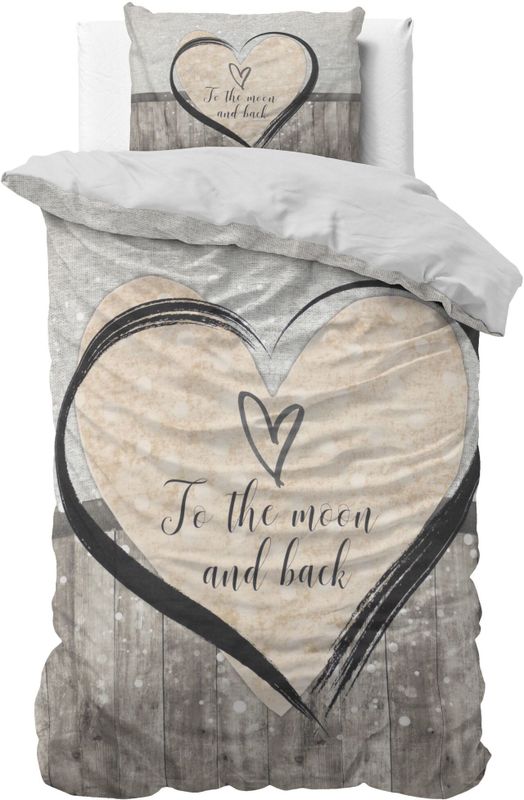 Sleeptime - Love To The Moon And Back 2 - Dekbedovertrek - Grijs - 140 x 200/220 cm