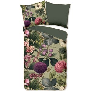 Descanso Dekbedovertrek "bloemen & bladeren" - Groen - (155x220 cm) - Katoen Satijn