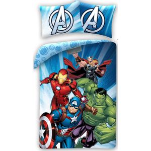 Marvel Avengers Dekbedovertrek, Team Power - Eenpersoons - 140 x 200 + 70 x 90 cm - Katoen