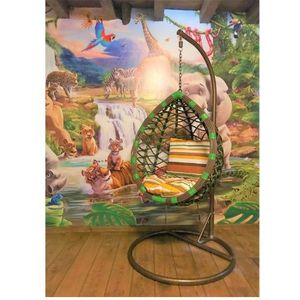 Kinderhangstoel Eggy Waves Schommelstoel - Bruin/Groen Rattan | Rijoka