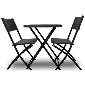 Rijoka Inklapbare Bistroset - Houtlook Design - Tuinset 2 persoons - Tafel en 2 Stoelen - Taupe