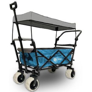 Rijoka Luxe Opvouwbare Bolderkar/Bolderwagen | Dakje en Crosswielen | Telescopische Stang | Jeans Blauw