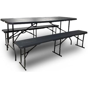 Rijoka Inklapbare Picknicktafel - Houtlook Design - Klaptafel met 2 Klapbanken - Biertafel 6 tot 8 personen - Draagkracht 150kg - Taupe