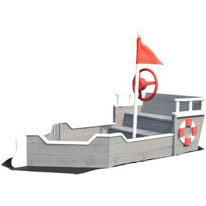 Rijoka Houten Zandbak Schip Boot | Speeltoestel - Inclusief grondzeil - Opbergbox onder zitbank