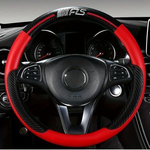 TEMU Rotes & Schwarzes Carbonfaser-Lenkradbezug, Passend für ""-15"", Atmungsaktives PU-Leder mit Innenring, Ganzjahreskomfort für Autos