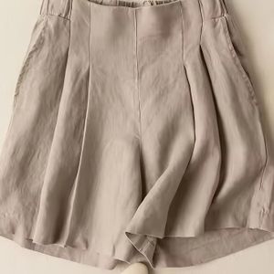 TEMU Beigefarbene Damen-High-Waist-Slimming-Shorts - Lässiges Sommer-Skirt mit Lockerer Passform, Elastischem Bund und Plissierdetail, Maschinenwaschbar