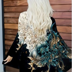 TEMU Modischer Strickjacke mit Korallenperlen-Print, lässig, langärmelig