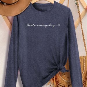 TEMU Vintage-Style """" T-Shirt für Damen aus Baumwollmischung, Rundhalsausschnitt, Langarm, Stretch-Strickstoff, lässiges, sportliches Oberteil für Frühling/Sommer/Herbst