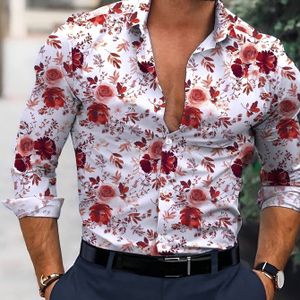 TEMU Alltagskomfort | Herren Stilvolles Blumenmuster Langarmhemd - Leichte Polyester-Mischung, Knopfleiste mit Kragen, Ideal für Reisen & Freizeitkleidung