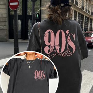 TEMU 2025 Frühling-Sommer Neuheit Damen Rundhals 90er-Jahre Letter Print Doppelseitig Modisches Oversized Off-Shoulder Kurzarm Sommer Casual Loose Fit T-Shirt
