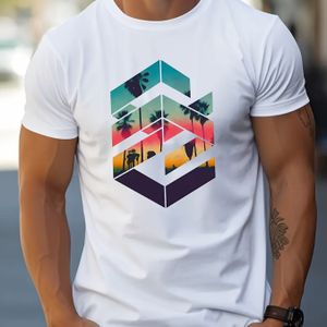 TEMU Stilvolles T-Shirt mit geometrischem Druck für Herren, lässiges Sommeroberteil, bequemer und modischer Rundhalsausschnitt mit kurzen Ärmeln, geeignet für den täglichen Gebrauch