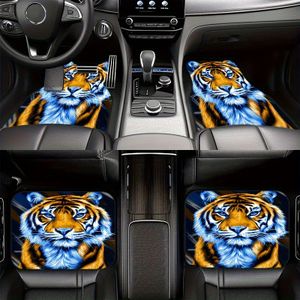 TEMU 4-teiliges Set mit Tiger-Muster Fahrzeug-Fußmatten, Ganzjahres-Rutschfeste Polyesterfaser-- und Rückmatte-Set für Auto-Innenzubehör
