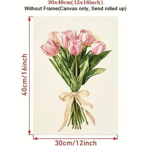TEMU Klassische Schönheit, Charmantes Vintage Rosa Tulpenstrauß Leinwandkunst - Wasserdicht, UV-beständige Wanddekoration für Wohnzimmer, Schlafzimmer, Büro - Rahmenloses Kunstposter