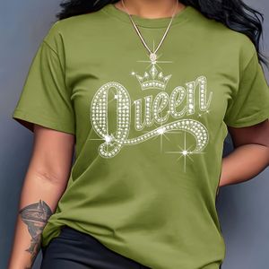 TEMU Königin-Krone Grafik-T-Shirt - Lässiges Rundhals Kurzarmshirt, Weiche Polyester-Mischung, Maschinenwaschbar