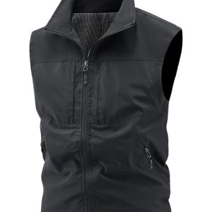 TEMU Herren Outdoor Cargo Weste mit Stehkragen, mehreren und Reißverschluss vorne - Leichte Polyester Ärmellose Jacke für Wandern und Angeln, Weste | Stehkragen Weste | Reißverschluss Weste