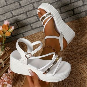 TEMU 1 Stück Damen-Sommer 2025 Neue Modische Plateau-Sandalen - Weißer Plateauabsatz, Runder Zehenbereich, Schnalle, Dicker Sohlenschliff, Elegante Freizeitschuhe | Elegante Schuhe | Bequeme Schuhe