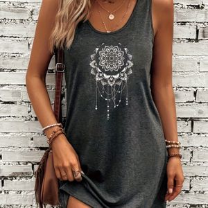 TEMU Jersey Crew Neck Tunic Dress mit Motif Print für Damen, mit Tasche, für Frühling/Sommer/Herbst, Erwachsene