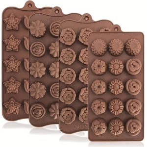 TEMU 4er Set Lebensmittelqualität Blumen Schokolade Silikonform Set, , für Kuchen, Kekse, Süßigkeiten, Pudding, Eisblock, Fondant Dekoration, DIY Backen