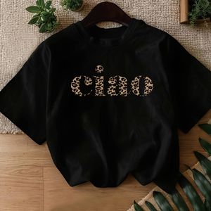 TEMU Damens Casual Leopardenmuster & Buchstaben Grafik Kurzarm-T-Shirt - Schwarzes Rundhals Top für Frühling Sommer Herbst, Mitteldehnbar Maschinenwaschbares Regular Fit Tee, Leopardendruck Tshirt