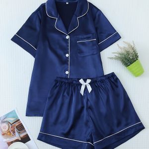TEMU Pajamaset mit Satin-Button-Top und elastischem Bund für Damen