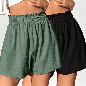TEMU 2 Stück Damen Freizeit einfarbig Polyester Shorts Set - Leicht, atmungsaktiv Strand & Lounge Kleidung mit , elastischem Bund und konturiertem Design