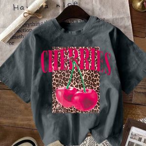 TEMU Damendress mit Roter Kirsche & Leopardenmuster Freizeit-T-Shirt mit Rundhalsausschnitt - Weicher Stretchstoff, Maschinenwaschbar, Ganzjahrestauglich, Lebhaftes Kleidung | Leopardenmuster Hemden