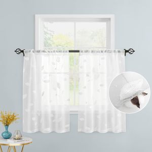 TEMU 2 Stück transparente Vorhänge mit gesticktem Blattmuster, Stangentasche, Kunstleinen, florale Halbvorhänge, -Fenstervorhänge, Küchenvorhänge, Vorhänge für Schlafzimmer und Wohnzimmer