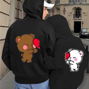 TEMU Passende Paar-Hoodie-Jacken mit Niedlichen Bären- und Herzgrafiken - Schwarze & Rote Reißverschluss-Sweatshirts, Gemütliches Herbst-/Winter-Outfit für Frauen & Männer