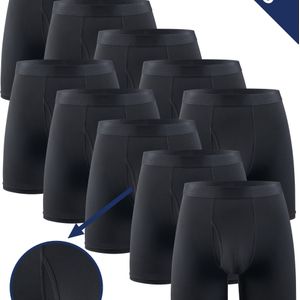 TEMU 10er-Pack Herren Lang Vorderanschluss Boxershorts, Schwarz, Mittlere Taille, Bequem Weiche Hautfreundliche Atmungsaktiv, Lässiges Strickstoff, Polyester 95% Spandex 5%, Einfarbig, 150 gsm
