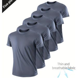TEMU Newso Prince 5-teiliges Ultra-Dünnes Schnelltrocknendes Fitness-Lauf-Mode-Sweatshirt für Herren, Atmungsaktives Leichtgewichtiges Kurzarm-Shirt mit Kariertem Design in Grau