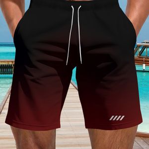 TEMU Herren Schnelltrocknende Badehosen mit & Kordelzug - Stilvolle Schwarz-Rot Verlauf Strandshorts, Lässige Polyester-Bademode für den Sommer