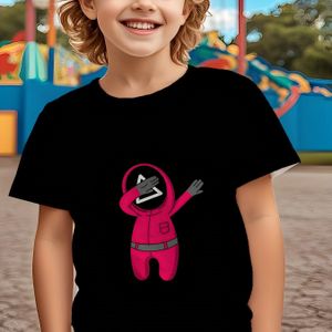 TEMU Jugendliches 3D-Tintenfischtanz Grafik-T-Shirt - Schwarz mit Rosa & Rotem Cartoon-Druck, Leichter Strickstoff, Kurzarm Rundhalsausschnitt für Sommer Spaß, Partys, Urlaub & Spiel im Freien